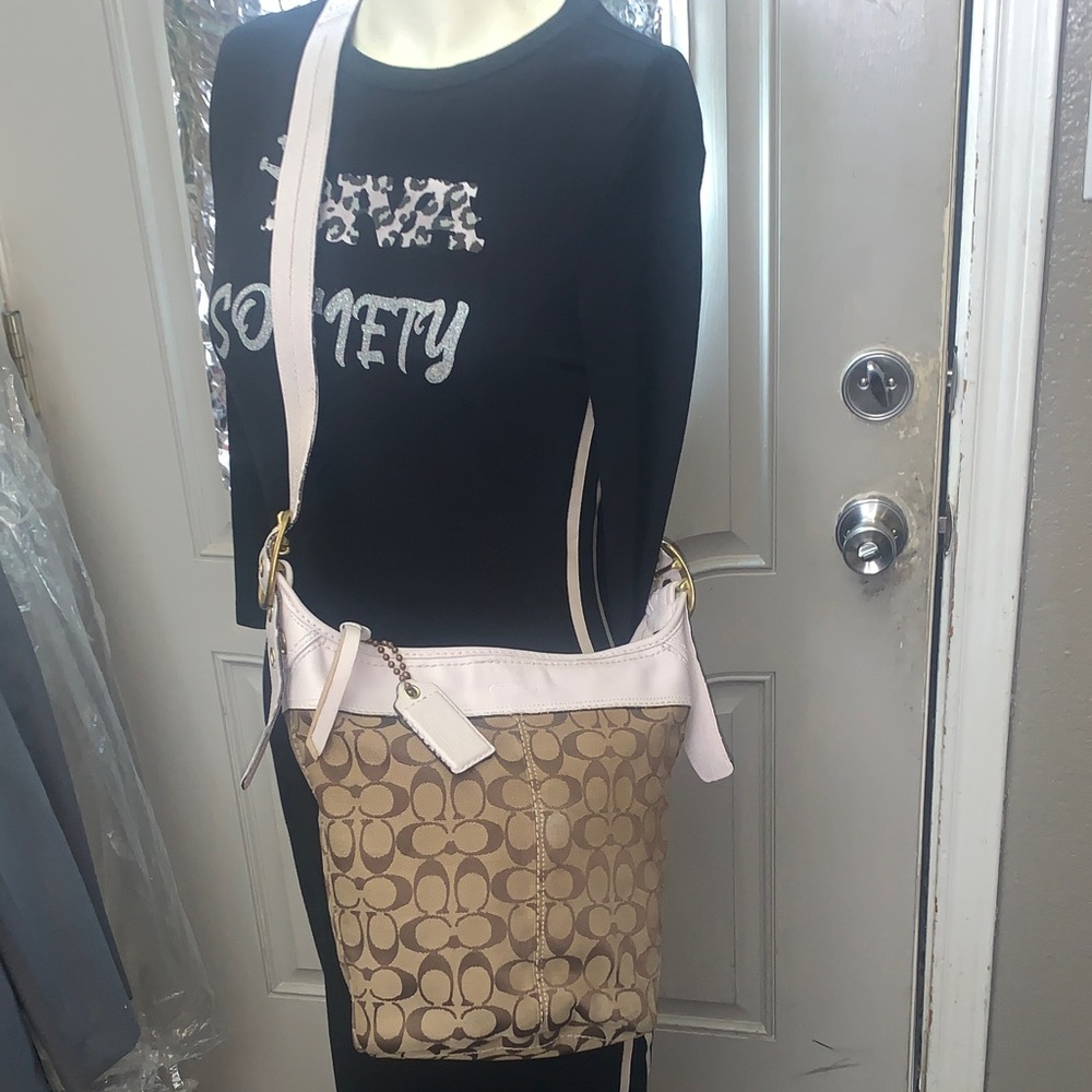 Coach Signature C’s Canvas and White Leather Shoulder Bag